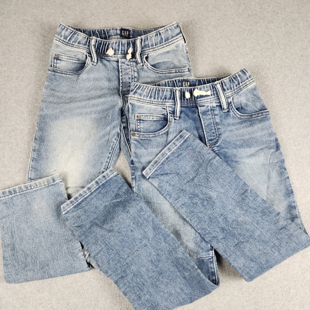 Gap Jeans Kids M Blue Denim Stretch Slim Regular Fit Drawstring Waist Lot of 2